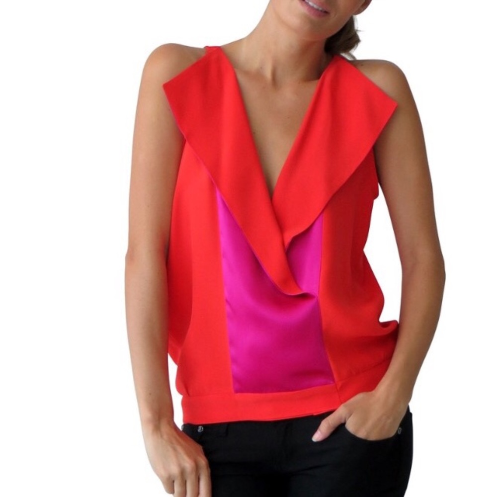 Seasatin silk sexy top orange/pink size S